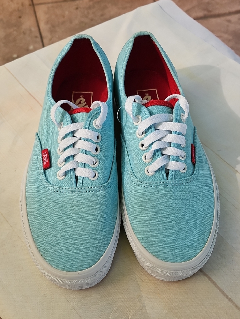 Vans Aqua Canvas Low-Top Sneakers with Red Lining - Picture 2 of 12